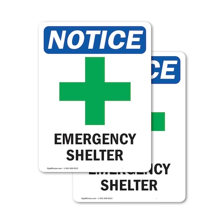 Signmission Emergency Shelter Sign With Symbol, 10 in W x Rectangle, Vinyl Decal OS-2PACK-NS-D-1014-V-11896